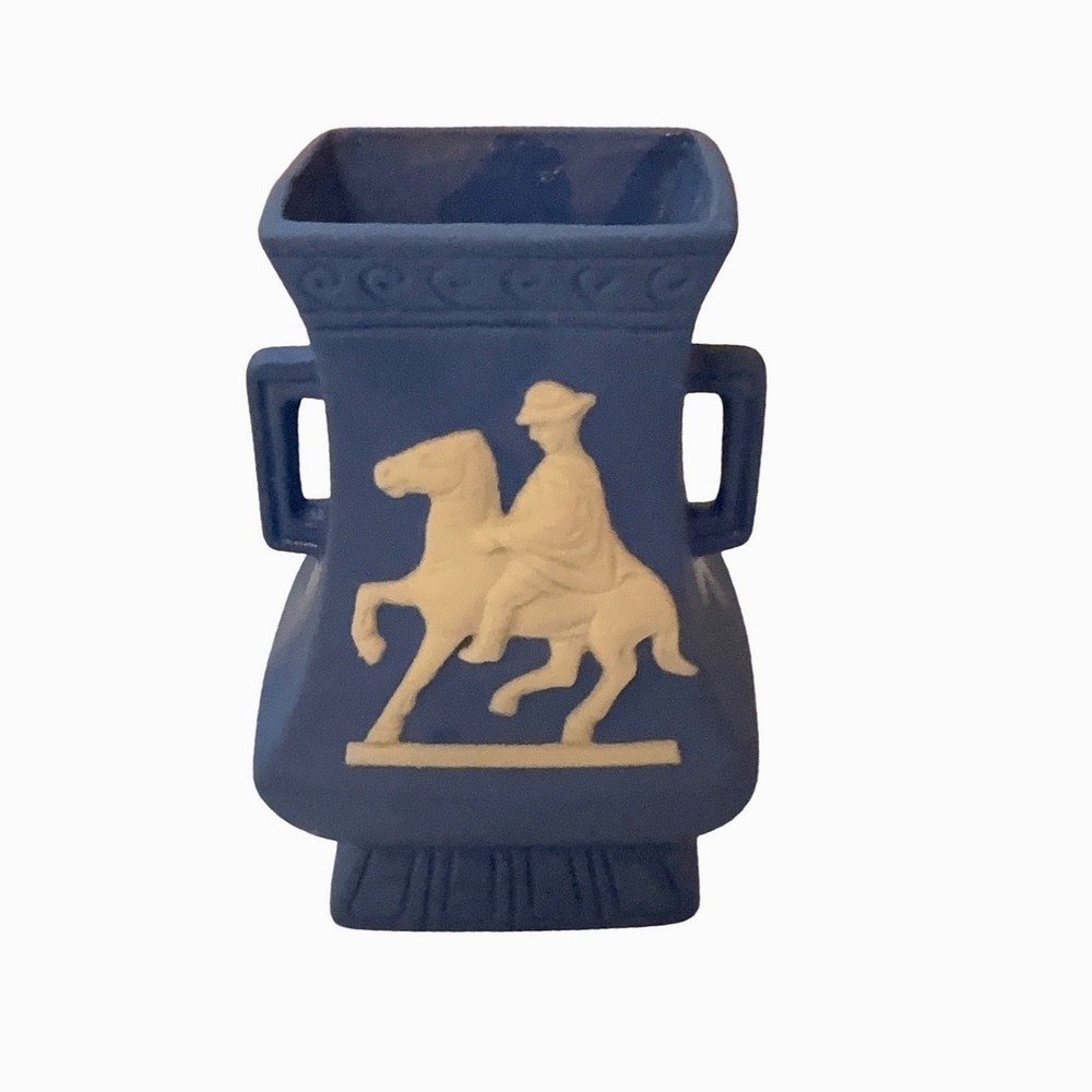 Vintage Occupied Japan Blue Jasperware Style‎ Horse Rider Vase Decor